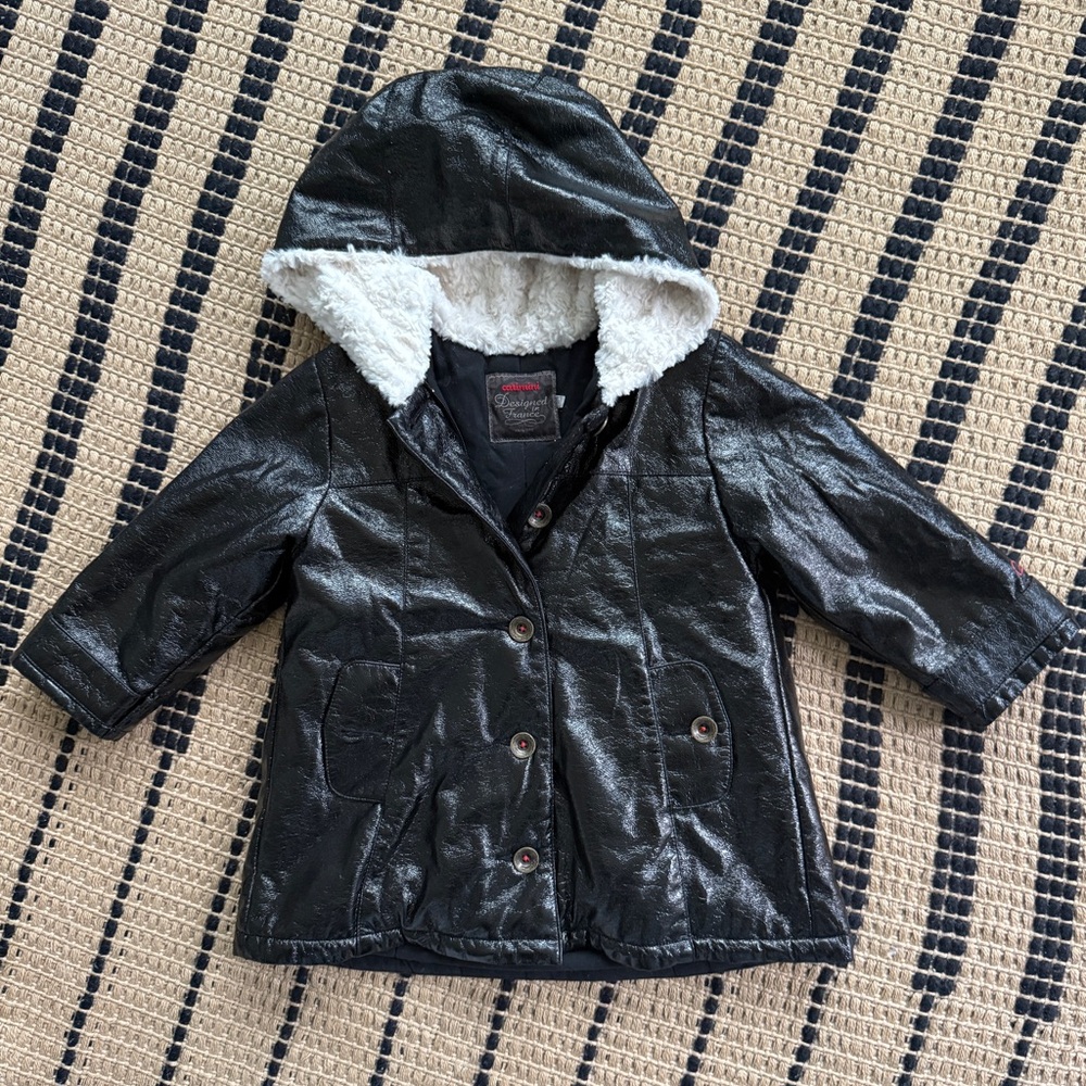 Catimini Black Hooded Raincoat with Glossy Finish